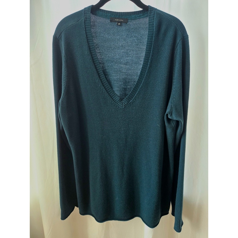 West & Vine Jewel Tone Teal Sweater 2X Soft Quiet Luxury‎ Minimalist Deep V Neck